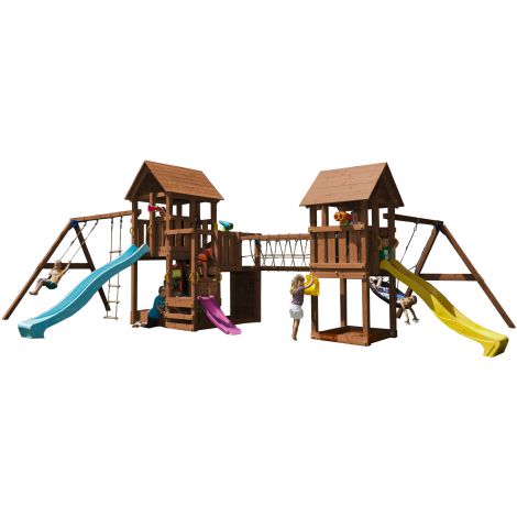 Spatiu de joaca din lemn Penthouse Kiosk cu leagane si pod BlueRabbit 2.0 - imagine 6